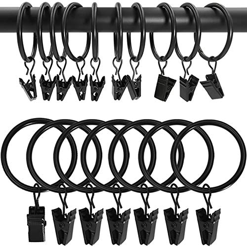 100 Pack Metal Curtain Rings with Clips, Drapery Clips Hooks, Decorative Curtain Rod Clips 1.5 in Interior Diameter, Vintage Black - color: Black, size: 1.5" I D 100 Pack