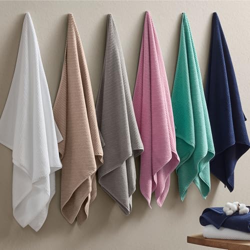 Madison Park 100% Zero Twist Cotton 4 Piece Bathroom Bath Towels, Pink | 30" x 56" Large Shower Towels, 500 GSM Diagonal Ribbed, Soft, Quick Dry, Highly Absorbent, Durable, Modern, OEKO TEX - color: Pink, size: 4 Piece Bath Towel Set