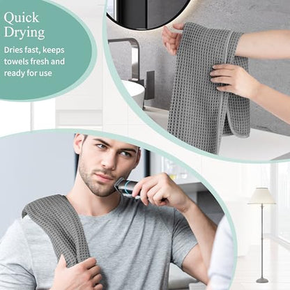 Microfiber Waffle Hand Towels, 2 Pieces, Soft, Absorbent, Fast Drying, Lint Free 430 GSM (Gray) - color: Gray