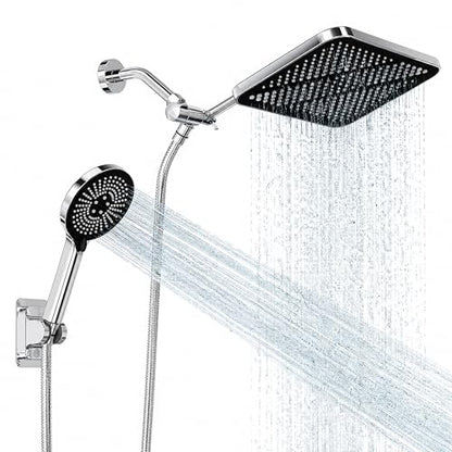 RFOUO 11 Inch Wide Rain Shower Head with Handheld,Chrome | High Pressure Rainfall, Dual Shower Head Combo with Adjustable Arm, 3-Mode Detachable Handheld Spray,with 59 Inch Hose - color: Chrome