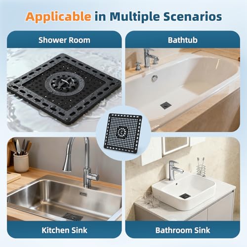 Hibbent Upgraded Shower Drain Hair Catcher, Shower Cover for Bathroom Floor 6" Drain, Anti-Clogging Bathtub Strainer, Stainless Steel Kitchen Sink Strainer with Handle, Matte Black - color: 6' Matte Black