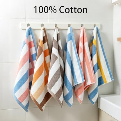 12 Pack Striped Wash Cloths, 13.4” x 13.4”inches 100% Cotton Absorbent Soft Wash Cloths for Showering Bathroom, Kitchen, Gym, Face - 6 Colors