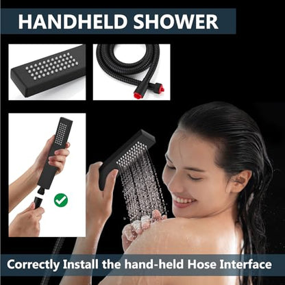 Aolemi Shower Faucet Set with Valve Handheld 12" LED Head Matte Black | Handheld Spray,12 Inch Rain LED Head,Valve and Trim Kit,All Metal,Wall Mount Shower System,Bathroom Mixer - color: Black, size: 12 Inch LED Shower Head