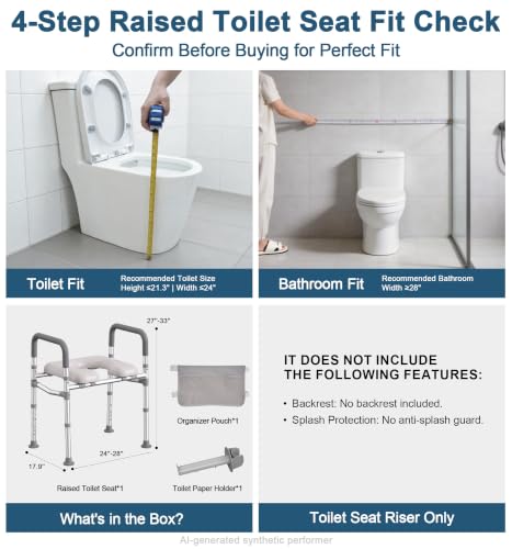 HOMLAND Toilet Seat Risers for Seniors with Handles, Dual-Crossbar, 400lb | Adjustable Height and Width, Padded Seat, Aluminum Reinforced Frame, Raised Handicap Elevated Toilet Seat Fit Any Toilet