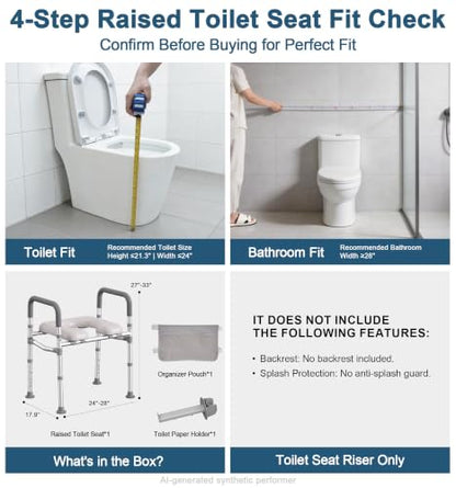 HOMLAND Toilet Seat Risers for Seniors with Handles, Dual-Crossbar, 400lb | Adjustable Height and Width, Padded Seat, Aluminum Reinforced Frame, Raised Handicap Elevated Toilet Seat Fit Any Toilet