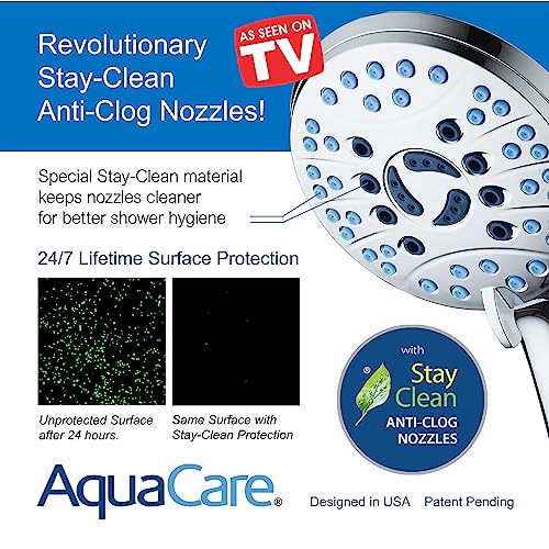 AquaCare 50-mode High Pressure Shower Head Combo with Arm & Dual Power Wash | Hygienic Jets, 2-mode Handheld Power Wash for Tub, Tile & Pets, Long 6 ft. Stainless Steel Hose, Extra Wall Bracket / Chrome - color: All-Chrome, style: 2.5 Gallons Per Minute
