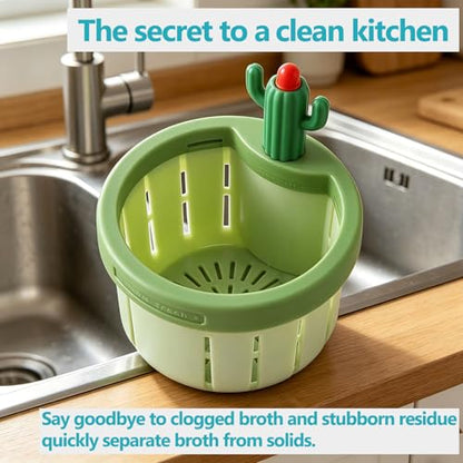 Cactus Kitchen Sink Drain Strainer,Press Automatic Dumping Basket(Green) - color: Green