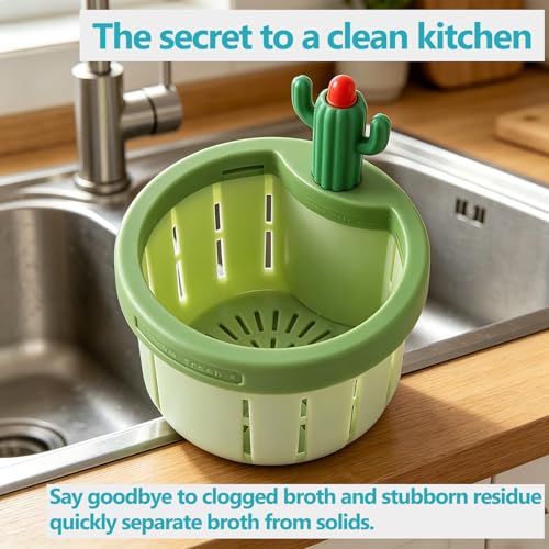 2 Cactus Kitchen Sink Drain Strainer,Upgrade Press Automatic Dumping Basket - color: Green + Yellow