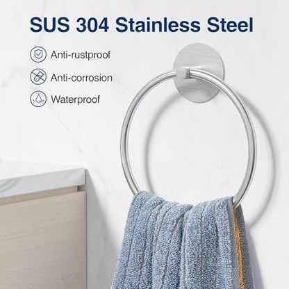 Nickel Brushed Bathroom Towel Ring - SUS304 Stainless Steel Bathroom Towel Rack, Susswiff Adhesive Wall Mounted Hand Towels Holder, Towel Hanger for Bathroom Organizer, Kitchen Storage - color: Nickel Brushed