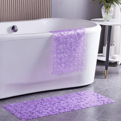 Webos Bath Shower Mat Non Slip: Extra Large Pebble Bathtub mat for Families, Anti Slip Shower Matt with Drain Holes Suction Cups Tub Mat - 16 X 40 Inch Clear Purple - color: Pebble Clear Purple