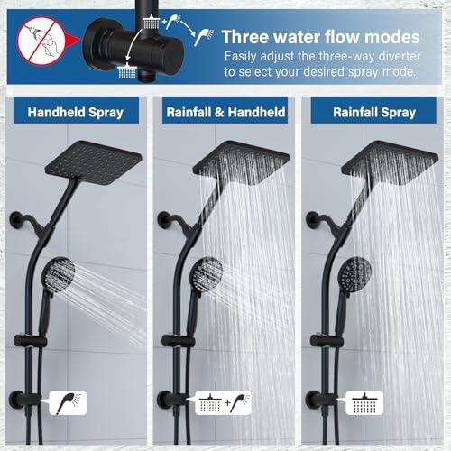 Rain Shower Head with Handheld High Pressure rainfall Shower Heads with Handheld Spray Combo,Black - color: Black