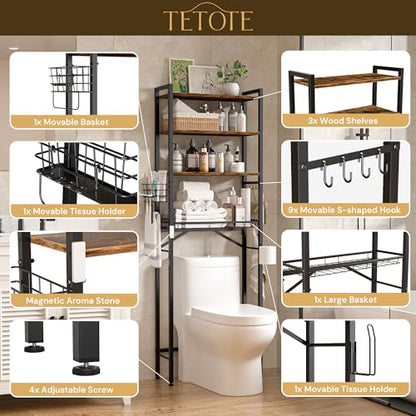 Over-The-Toilet Storage Rack, 4-Tier Bathroom Organizer Shelf Over Toilet with Adjustable Shelf and Basket, Freestanding Space Saver Bathroom Shelves Above Toilet for Room(Brown) - color: Brown