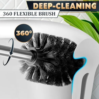 Toilet Brush and Holder Set, Stainless Steel Material (Silver) | Toilet Brush with Holder Set for Bathroom, Splash Protection & Dense Bristles for Bathroom Cleaning, Removable Inner Bowl