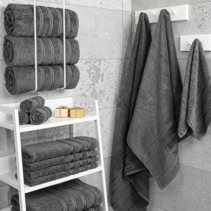 American Soft Linen 100% Cotton Luxury Turkish Towels, 4 PC Bath Towel Set | Soft Absorbent Quick Dry OEKO Tex Standard 100 Certificated Durable Machine Washable Premium Hotel Quality - color: Dark Gray, size: 27"x54"