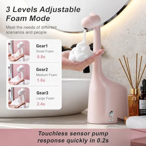 Automatic Soap Dispenser,Cute Dinosaur, Touchless, Rechargeable Foaming Soap Dispenser, 10oz/300ml, 3-Level Adjustable Foam, IPX5 Waterproof for Bathroom, Kitchen, Hotel,Restaurant, Pink - color: Pink