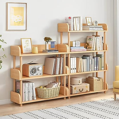 OSCHF 4-Tier Wooden Open Bookcase, Oak | Modern Display Bookshelf with Top Edge, Solid Wood Frame, Home and Office Storage - color: Oak, size: 4-tier