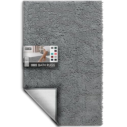 Hearth & Harbor Bathroom Rugs, Chenille Bath Mat - Machine Washable Bath Mats for Bathroom Non-Slip Backing Rubber, Quick Dry Bathroom Mat, 26 x 44 - Frost Grey - color: Frost Grey, style: 26 x 44