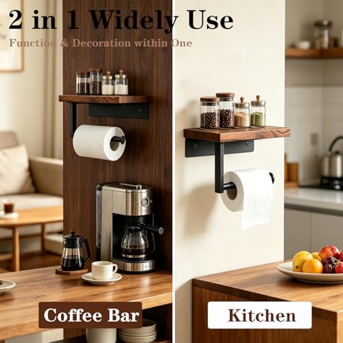 Toilet Paper Holder with Shelf, Thicken Metal Wall Mounted Toilet Roll Holders for Bathroom Washroom, Modern Toilet Tissue Holder Rustproof Paper Towel Storage Bathroom Decor (Black)
