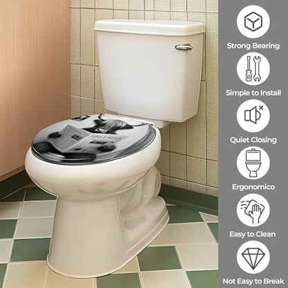 Round Resin Toilet Seat, Quietly Close Quick Release Hinges Cover | Toilet Lid Cover Easy to Clean and Install, Funny Bull Animal Cattle Hilarious Farmhouse Rustic Heavy Duty Toilet Seat - color: pattern1, size: O-shape