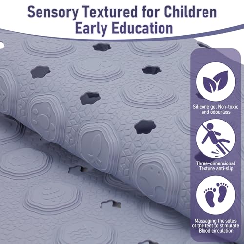 Bath Mat for Tub Non Slip 35*16 In, Silicone Anti Slip Shower Mat Bathtub Acupressure Relief for Kids Elderly Machine Washable with Antislip Textured Safety Strong Suction Cups & Drain Holes Easy Dry - color: Purple