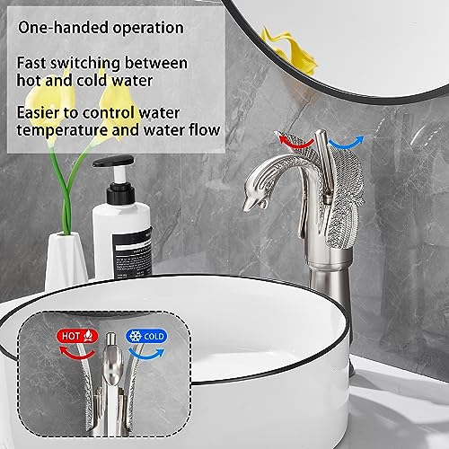 Brushed Nickel Swan Shape Single Handle 1Hole Bathroom Vessel Sink Faucet Deck Mount Lavatory Sink Faucet - color: Brushed Nickel, size: Tall