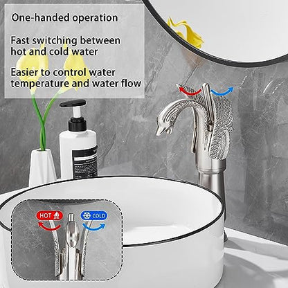 Brushed Nickel Swan Shape Single Handle 1Hole Bathroom Vessel Sink Faucet Deck Mount Lavatory Sink Faucet - color: Brushed Nickel, size: Tall