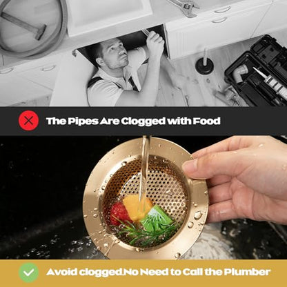 2 Pcs Sink Strainer Stainless Steel Kitchen Sink Drain Strainer Basket Cover Mesh Hair Food Catcher, Large Wide Rim of 4.4 Diameter (Champagne Bronze) - color: Champagne Bronze