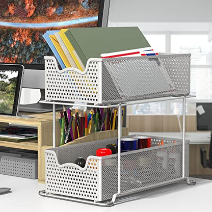 Simple Houseware 2 Tier Sliding Cabinet Basket Organizer Drawer, White - color: White, size: 1-Pack