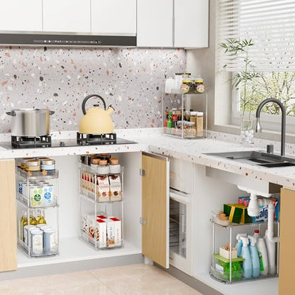 2 Pack Large Pull Out Bathroom Organizers and Storage,2 Tier 12.8″ Tall Sliding Kitchen Under Sink Organizer for Cleaning Products Storage,Acrylic Clear Bathroom inder Sink Organizer,Undersink Storage - style: 2 Pack-2 Tier