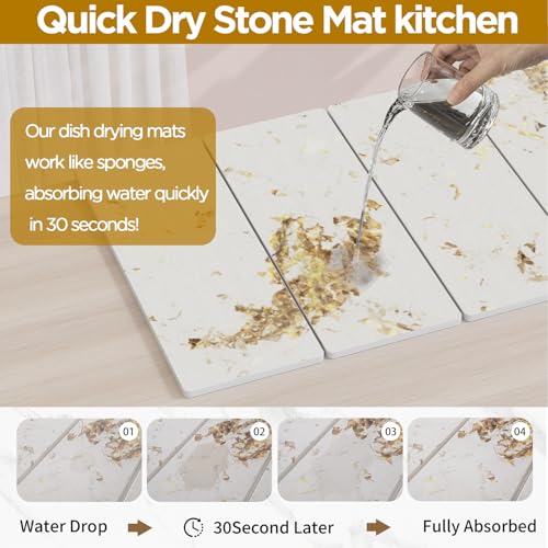 Stone Drying Mat for Kitchen Counter, White Italian Translucent Stone Dish Drying Mat-Diatomite Water Absorbing Drying Stone for Kitchen Counter Mat, Quick Dry Stone Mat Kitchen for Cups Bottles.