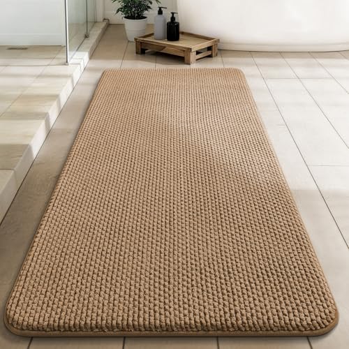 YIHOUSE Bathroom Rugs 24x47, Extra Thick Soft Absorbent Chenille Bath Rug Non-Slip Quick Dry, Machine Washable Bath Mats for Bathroom, Floor, Tub and Shower, Home Decor, Beige - color: Brown, size: 24" x 47"