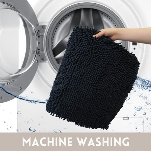 Bathroom Rugs Chenille, Extra Thick and Absorbent, Non-Slip, Machine Washable, Dry Quckily, Soft Cozy Plush, Used Under Shower Bathtub and Sink, Bath mat Sets Black - color: Black, size: 20 x 32 inch + 20 x 20 inch (U-Shape)