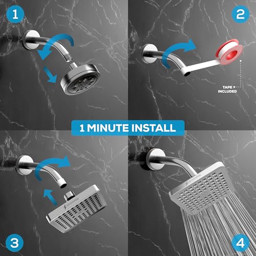 SparkPod Rain Shower Head, 6 Inch Square, Luxury Polished Chrome Finish | High Pressure Shower Heads, 90 Nozzles, Adjustable Showerhead, No Tools Needed, Universal Connection - color: Luxury Polished Chrome, style: 6 Inch Square