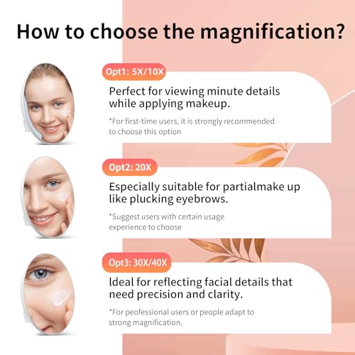 Magnifying Mirror 40X with Suction Cups, Large 6inch Travel 40X Magnified Round Makeup Mirror with High Magnification, Make up Mirror with Tweezers Sets - color: 40x -White