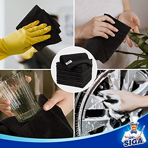 MR.SIGA Microfiber Cleaning Cloths, Streak Free Microfiber Towels, 12 Pack | All-purpose microfiber cloths, ultra absorbent, reusable household cleaning towels, Black, 32 x 32 cm(12.6 x 12.6 inch) - color: Black