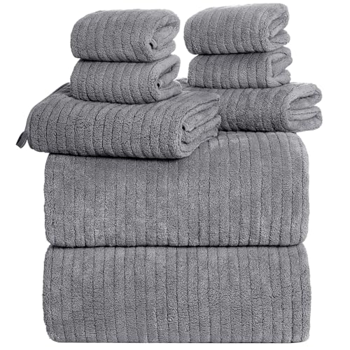 Oversized Bath Towels 8 Piece Towel Set, 2 Extra Large Bath Sheets, 2 Hand, 4 Washcloths, Luxury Soft Super Absorbent Thick Shower Towels for Bathroom, Spa & Hotel, Quick Dry, Grey - color: Grey, style: 8 Piece Towel Set