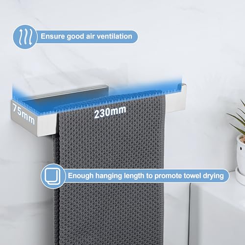 Sayayo Brushed Nickel Hand Towel Holder, Towel Bar for Bathroom Wall | SUS304 Stainless Steel Towel Ring 10 Inch, Kitchen Towel Rack Modern Square - color: Brushed Nickel
