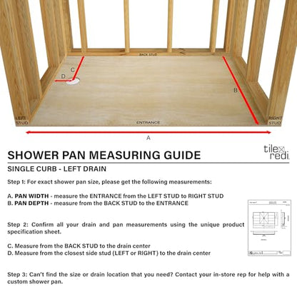 Redi Trench 36 In x 60 In Single Curb Tileable Shower Pan with Left Drain and Linear Brushed Nickel Grate - color: Left Drain, Single Curb, Brushed Nickel