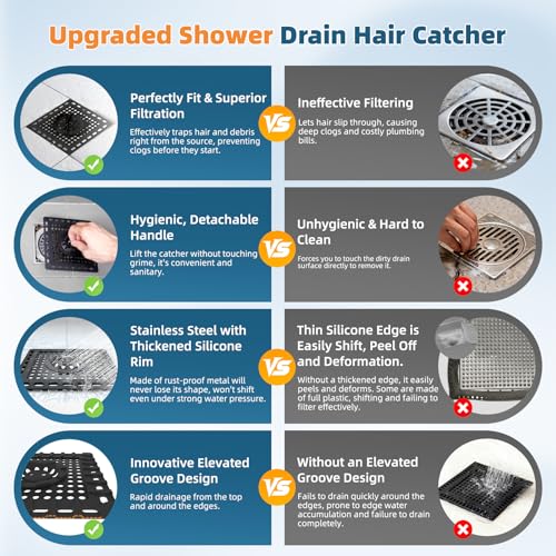 Hibbent Upgraded Shower Drain Hair Catcher, Shower Cover for Bathroom Floor 4" Drain, Anti-Clogging Strainer, Stainless Steel Kitchen Sink Strainer with Handle, Matte Black - color: 4' Matte Black