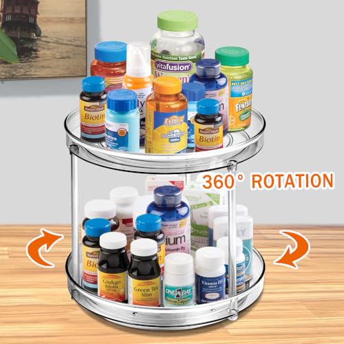 Amolliar 2 Tier 9 Inch Lazy Susan Turntable Organizer for Cabinet,Spice Rack Food Storage Container for Kitchen, Pantry, Fridge, Countertop, Vanity, Bathroom, Spinner Organizer for Spices, Condiments - size: Clear 9" 2 Tier 1 Pack
