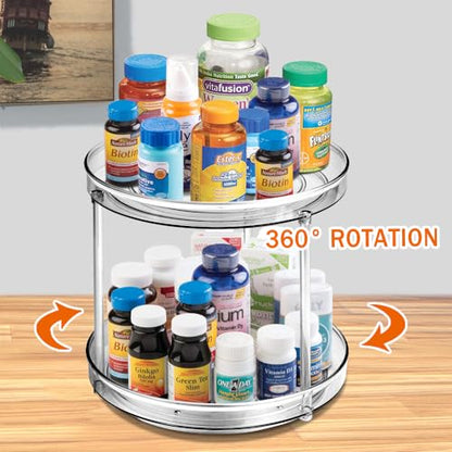 Amolliar 2 Tier 9 Inch Lazy Susan Turntable Organizer for Cabinet,Spice Rack Food Storage Container for Kitchen, Pantry, Fridge, Countertop, Vanity, Bathroom, Spinner Organizer for Spices, Condiments - size: Clear 9" 2 Tier 1 Pack