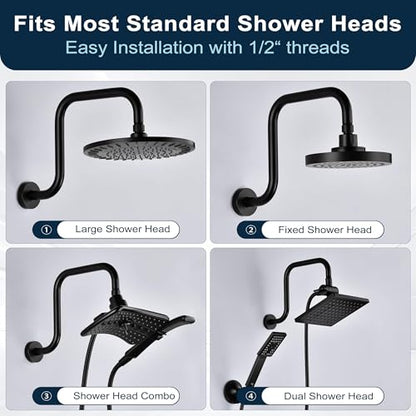 BRIGHT SHOWERS Shower Head Extension Arm 13 Inch S Shaped Gooseneck Shower Riser with Flange, Long Stainless Steel Rainfall Shower Pipe Arm Extender and Shower Neck Replacement, Matte Black - color: Matte Black, style: S-Shape 13 Inch