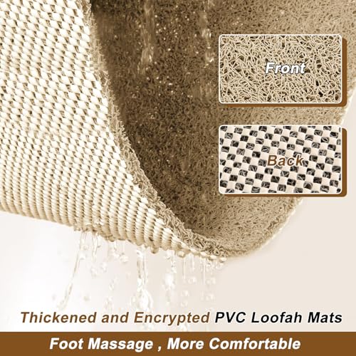 Extra Large Shower Mat, 58"x32" Large Shower Mat Non-Slip, Bathtub Mat Non-Slip, Quick Dry Bathtub Mats Soft PVC Loofah Trimmable Bathroom Rugs, Shower and Wet Areas for Tub and Bathroom, Light Khaki - color: Light Khaki, size: 58" x 32" (Rectangular)