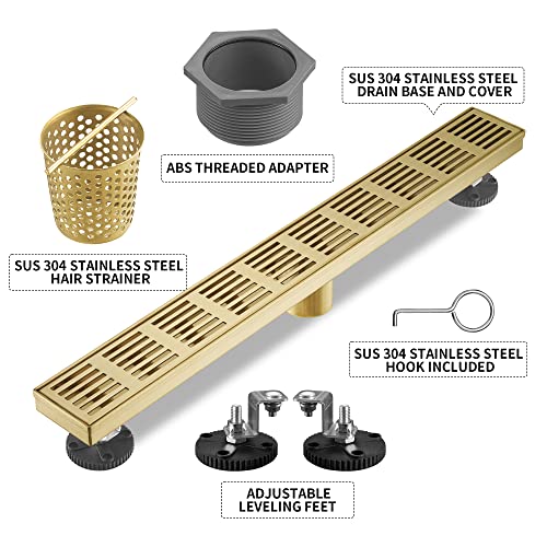 Linear Shower Drain 32 Inch,Rectangular Shower Drain SUS-304 Stainless Steel, 51L/Min Fast Drainage Floor Linear Drain, US Standard CUPC Certified, Zirconium Gold, SD-109 - color: Zirconium Gold, size: 32 Inch