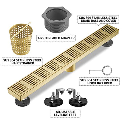 Linear Shower Drain 32 Inch,Rectangular Shower Drain SUS-304 Stainless Steel, 51L/Min Fast Drainage Floor Linear Drain, US Standard CUPC Certified, Zirconium Gold, SD-109 - color: Zirconium Gold, size: 32 Inch