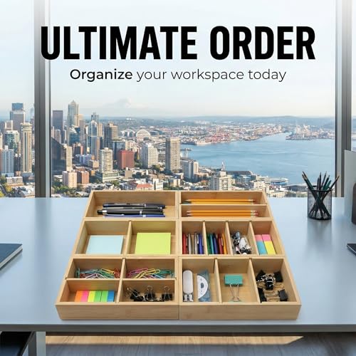 Bamboo Drawer Organizer with Removable Dividers, Fits Kitchens, Bathrooms, Desk, Utensil, Makeup (Natural, S) - size: S