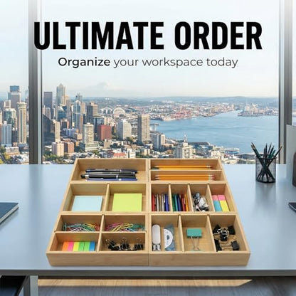Bamboo Drawer Organizer with Removable Dividers, Fits Kitchens, Bathrooms, Desk, Utensil, Makeup (Natural, S) - size: S