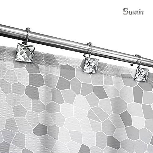 Sunlit Luxury Design Square Clear Diamond Crystal Gem Bling with Glide Balls Shower Curtain Hooks, Rust Proof Metal Rhinestones Glam Shower Curtain Rings-12 Pack - color: Clear