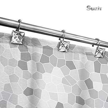 Sunlit Luxury Design Square Clear Diamond Crystal Gem Bling with Glide Balls Shower Curtain Hooks, Rust Proof Metal Rhinestones Glam Shower Curtain Rings-12 Pack - color: Clear