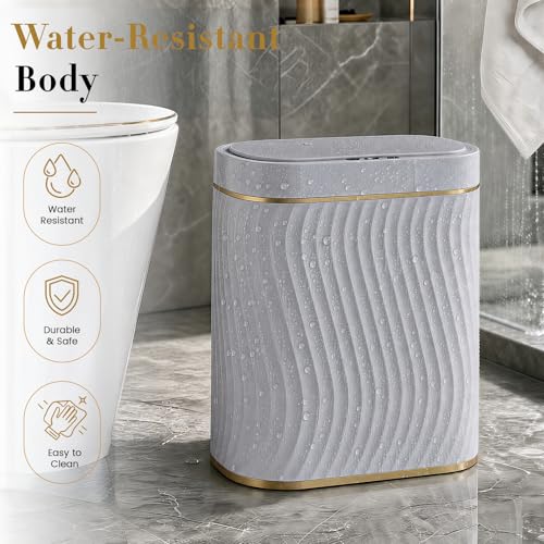 Ogikey Bathroom Small Trash Can with Automatic Touchless Lid, 2.6 Gallon Smart Garbage Can Narrow Waterproof Trash Bin for Bedroom, Office, Living Room - color: 2.6 gallon-Grey